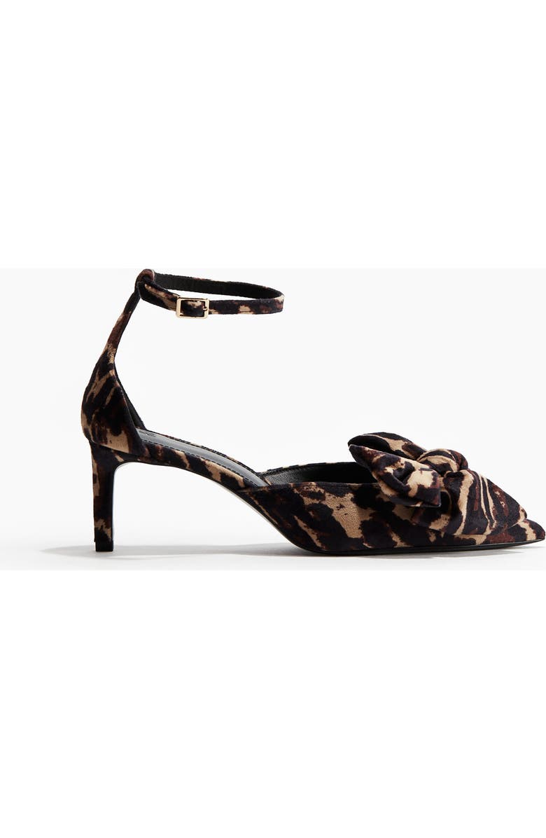 H&M Bow-detail Velour Court Shoes, Main, color, Brown/Leopard Print