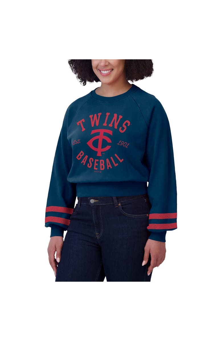 WEAR by Erin Andrews Women's WEAR by Erin Andrews Navy Minnesota Twins Vintage Washed Cropped Pullover Sweatshirt, Alternate, color, Navy