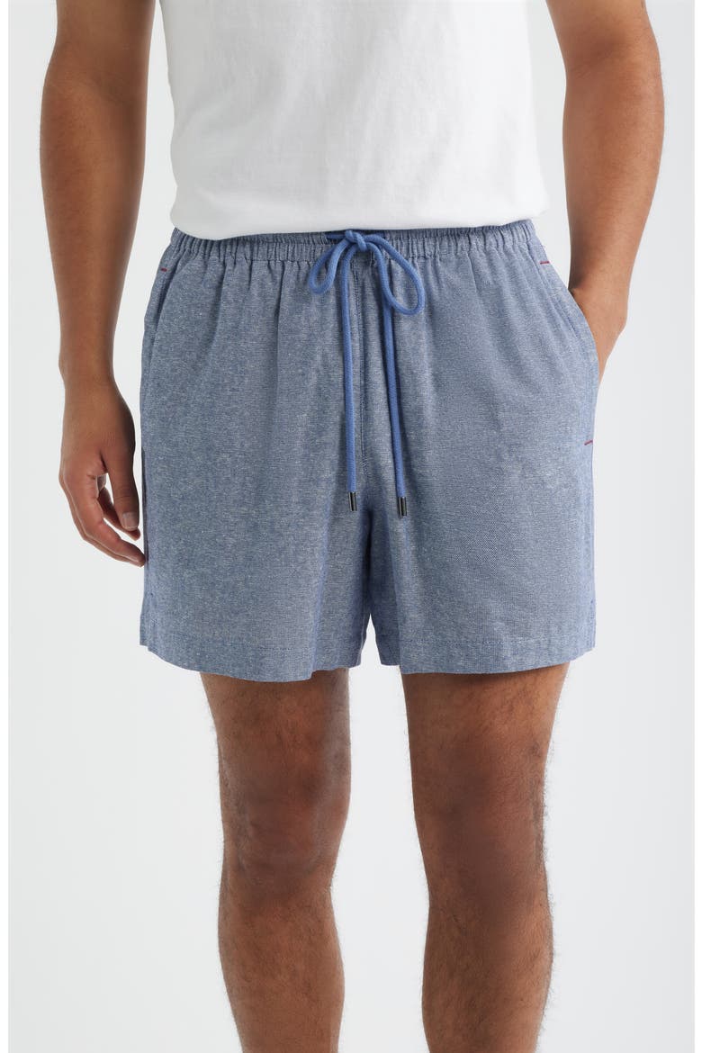 Slub Linen & Cotton Pajama Shorts, Main, color, DENIM