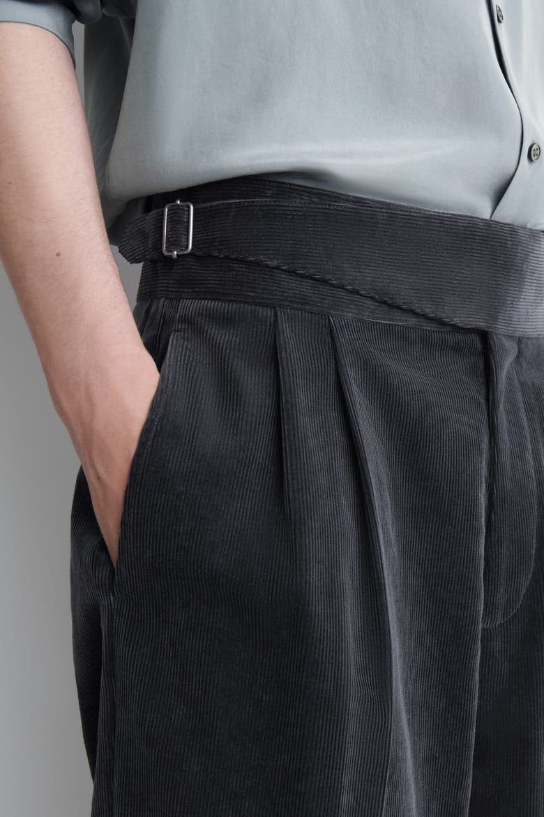 Belt-detail Corduroy Relaxed-fit Wide-leg Pants, Alternate, color, CHARCOAL