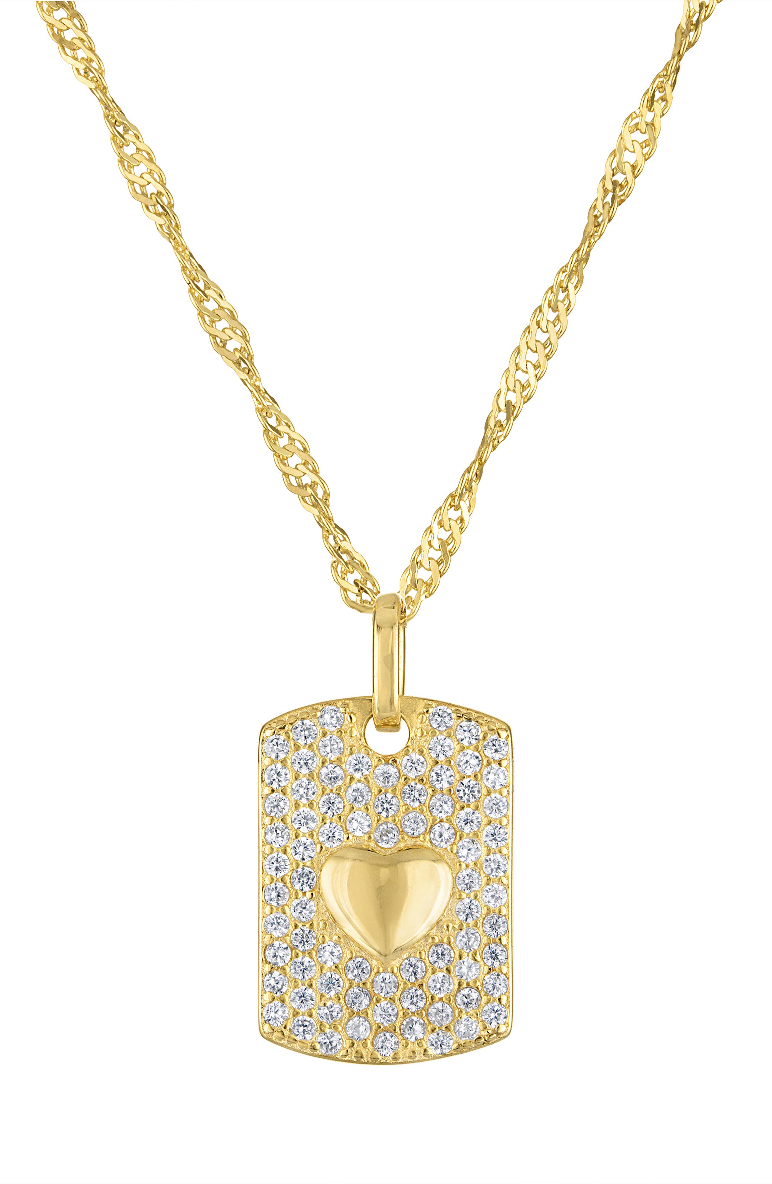 FZN Kids' Sterling Silver & Cubic Zirconia Pavé Dog Tag Pendant Necklace