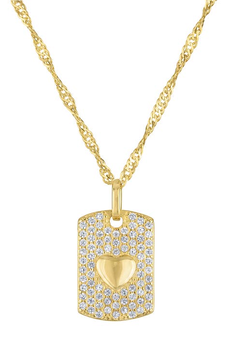 Kids' Cubic Zirconia Pavé Dog Tag Pendant Necklace