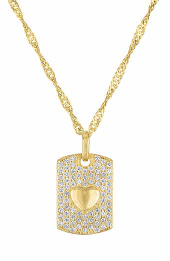 FZN Kids' Sterling Silver & Cubic Zirconia Pavé Dog Tag Pendant Necklace