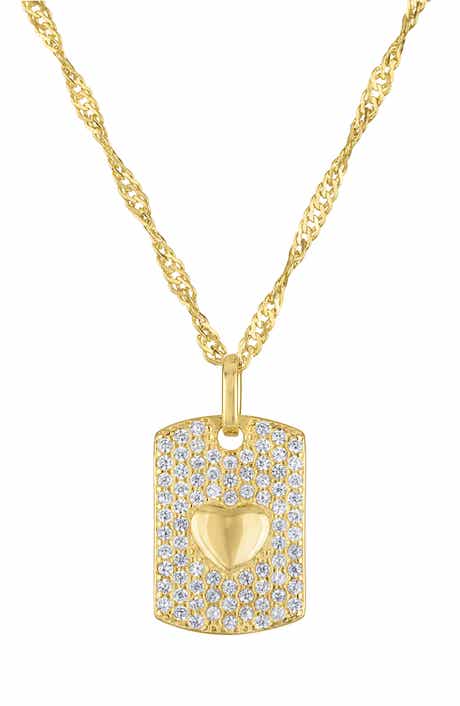 FZN Kids' Sterling Silver & Cubic Zirconia Pavé Dog Tag Pendant Necklace