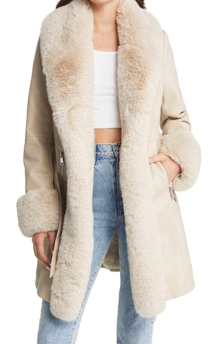 AZALEA WANG Faux Fur Trim Coat, Alternate, color,