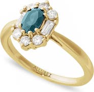 ALLUREZ Oval Lab Aquamarine & Diamond Halo Ring 14K
