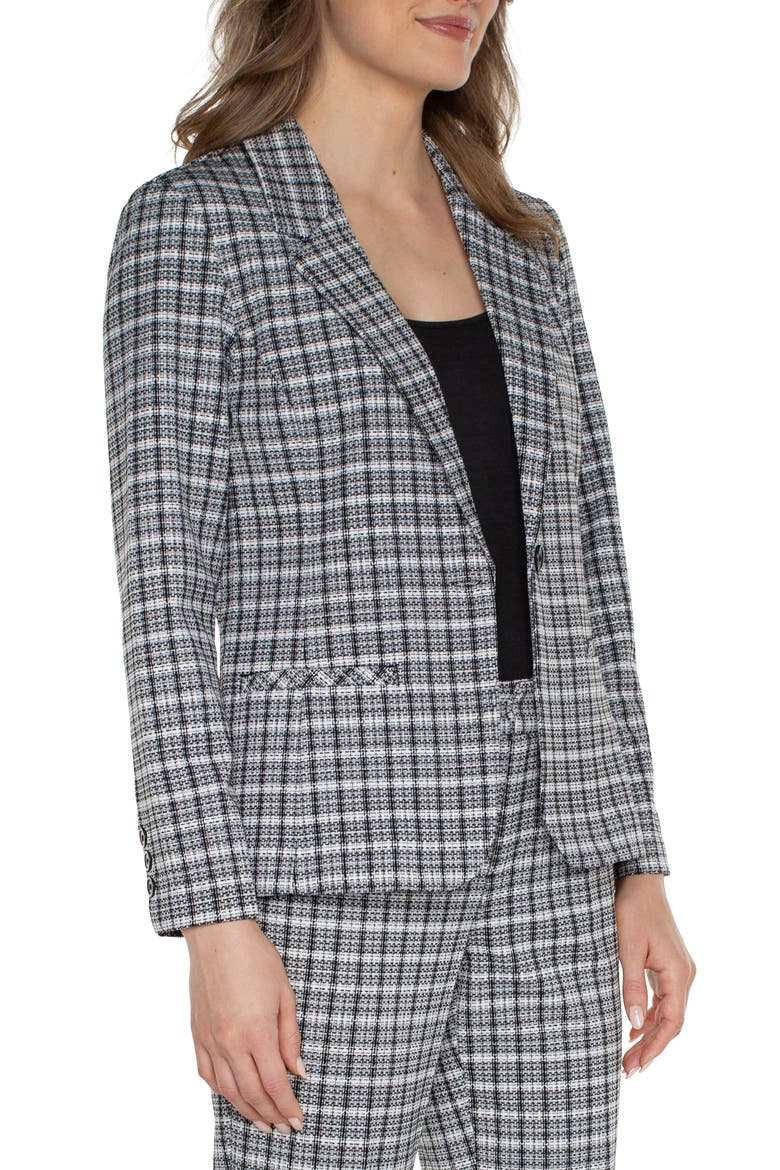 Fitted One-Button Plaid Blazer, Alternate, color, BLACK/ WHITE PLAID