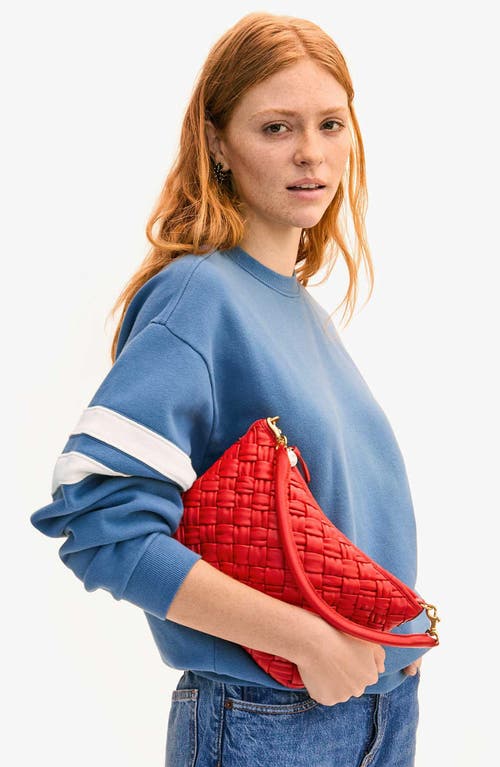 Shop Clare V . Petit Moyen Woven Leather Messenger Bag In Rossa