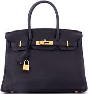 Pre-Owned Hermes Birkin Handbag Black Togo with Gold Hardware 30