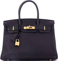 Pre-Owned Hermes Birkin Handbag Black Togo with Gold Hardware 30