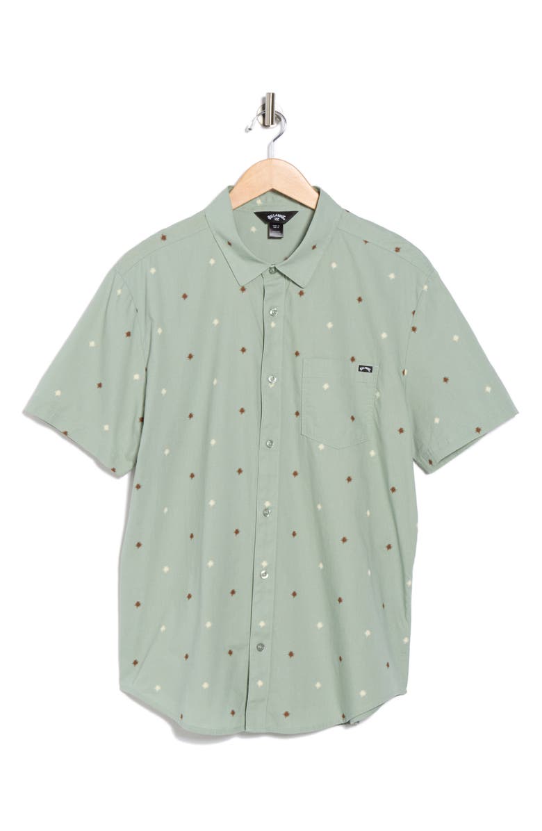 Billabong Sunspell Short Sleeve Cotton Button-Up Shirt, Alternate, color, Sage