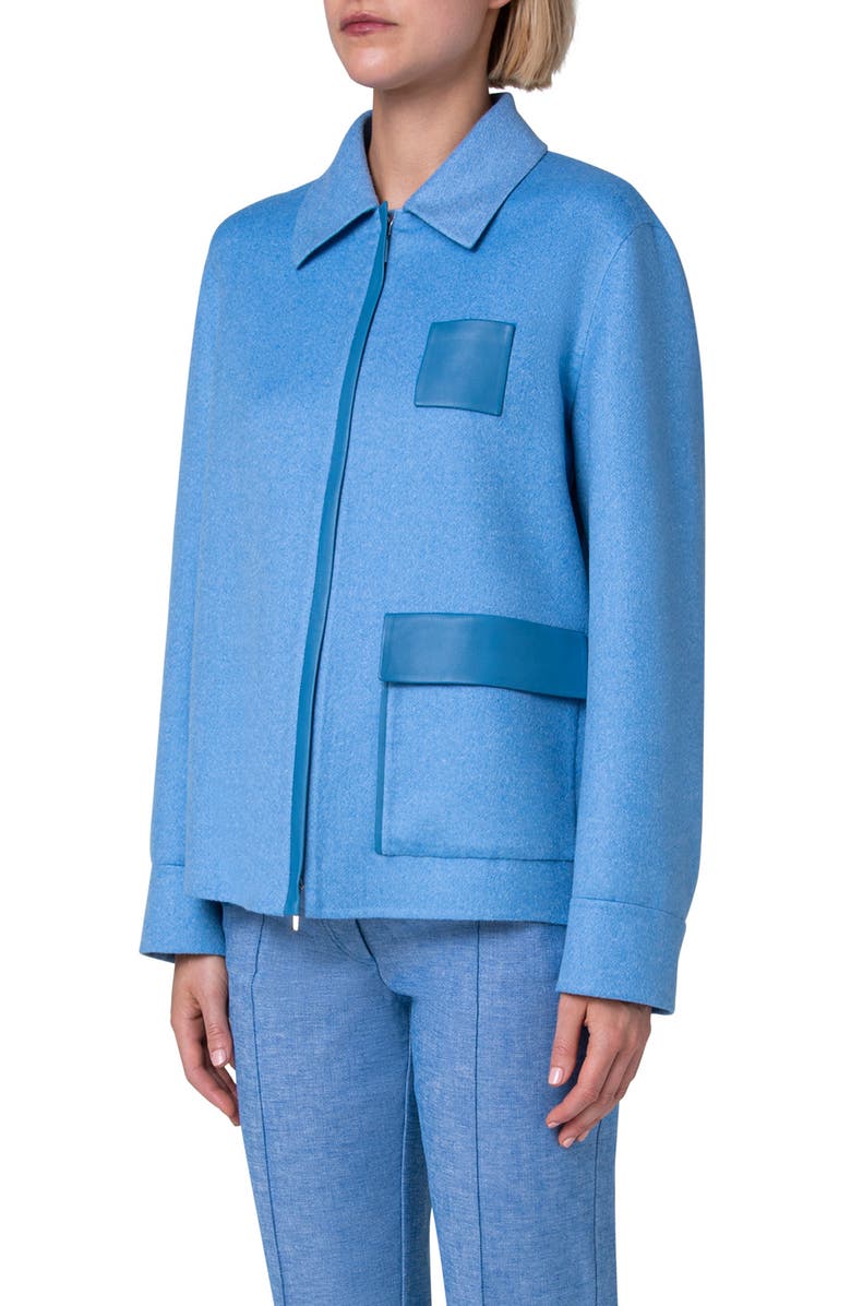 Akris Madelyn Cashmere Shirt Jacket with Leather Trim, Alternate, color, 