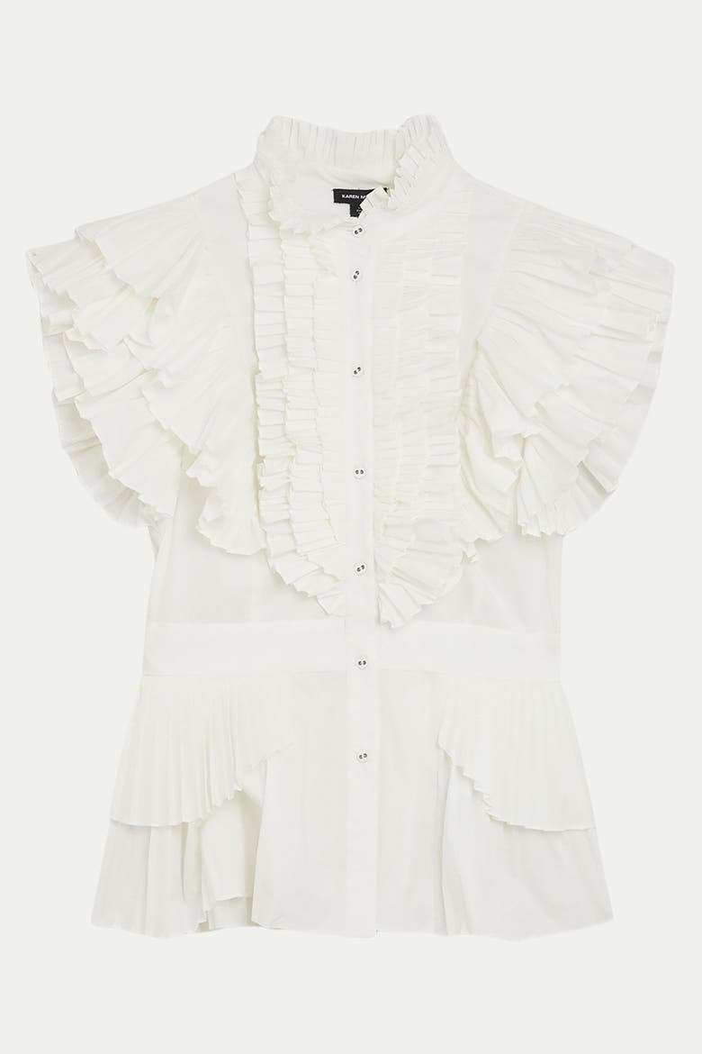 Sleeveless Pleated Ruffle Blouse, Alternate, color, White