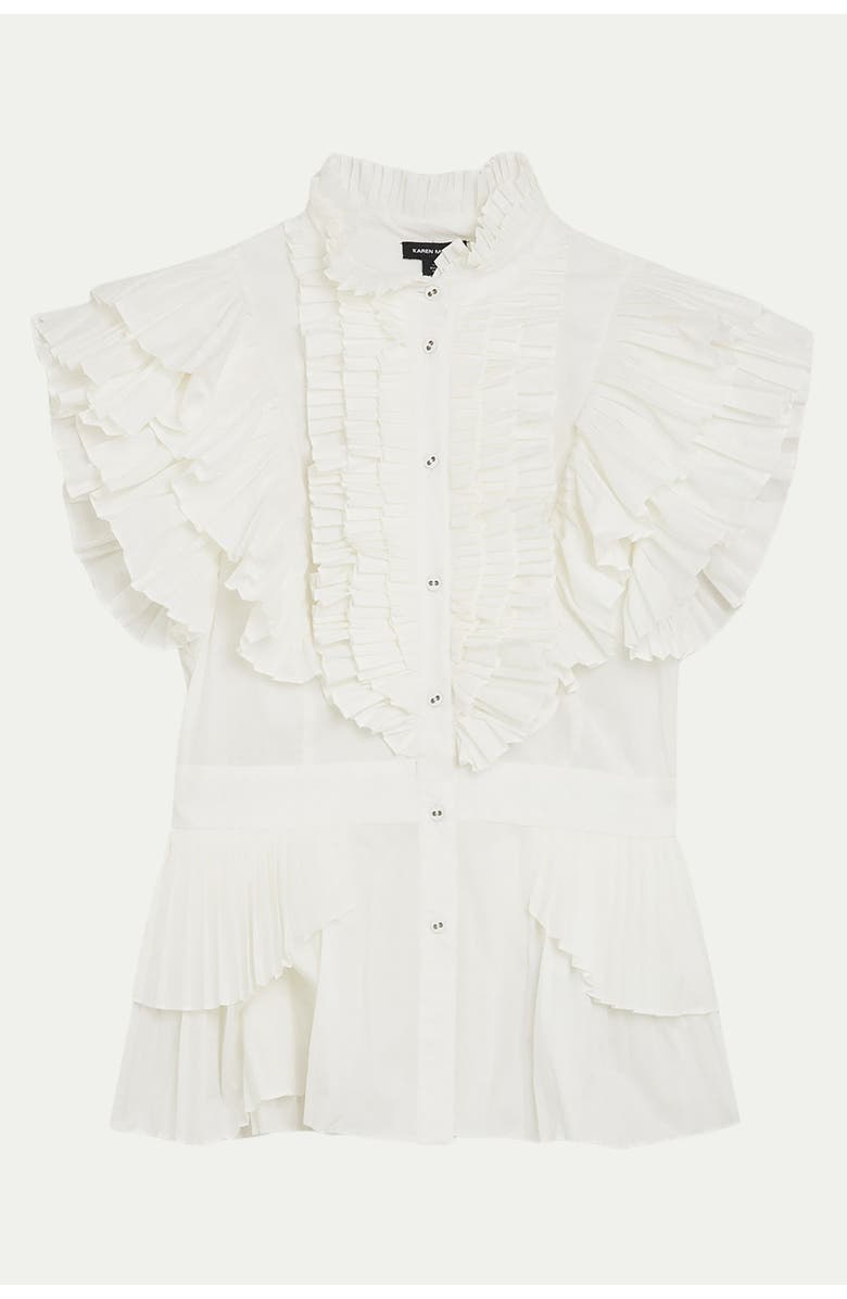 Karen Millen Sleeveless Pleated Ruffle Blouse, Alternate, color, White
