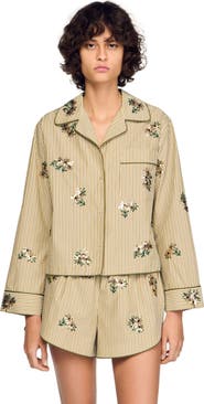 SANDRO Striped shirt, floral embroidery