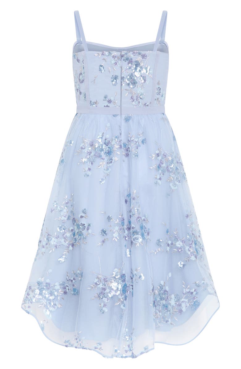 City Chic Ambrosia Sequin Floral Print High-Low Dress, Alternate, color, Soft Blue