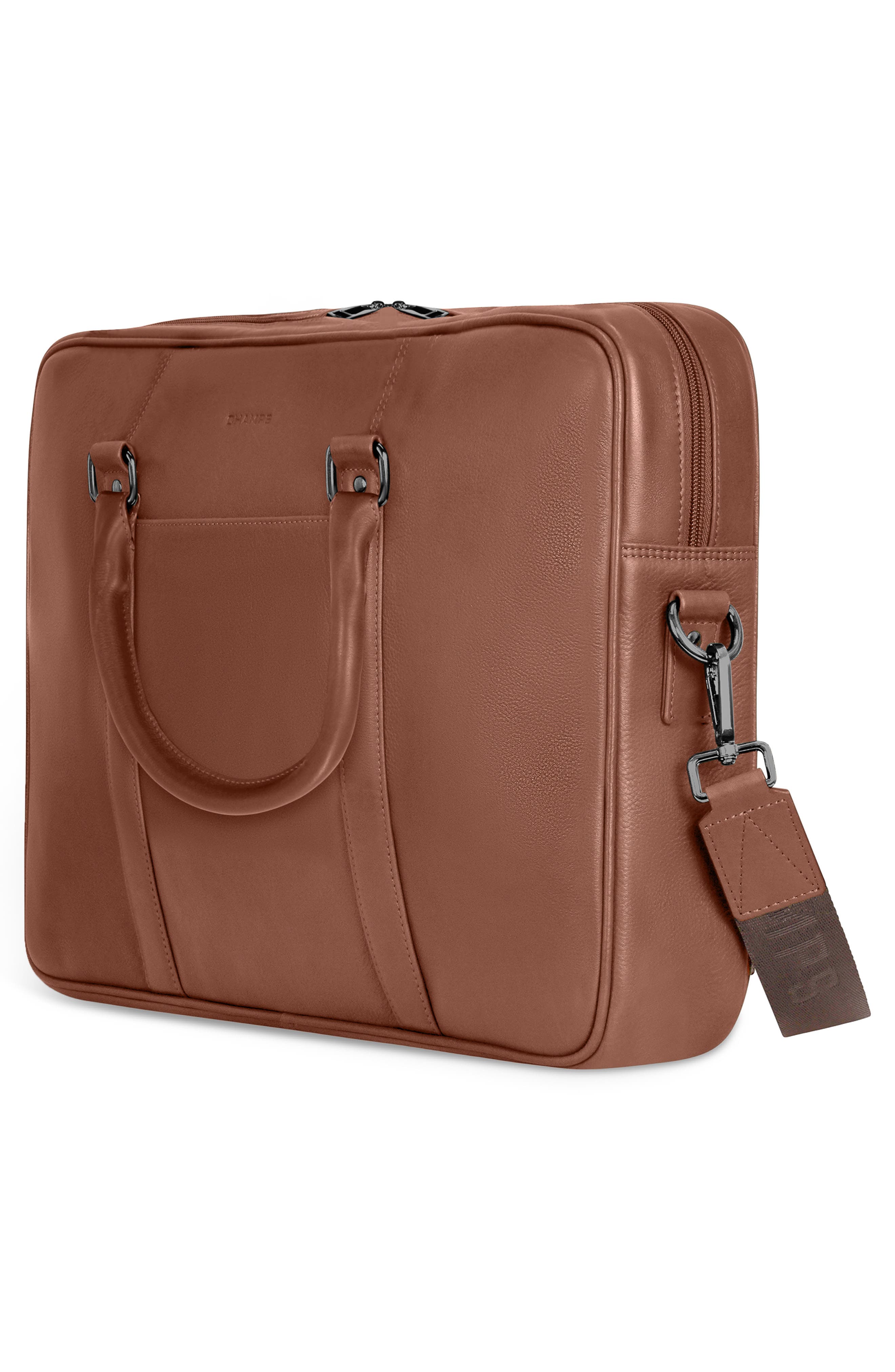 CHAMPS Compact Leather Slim Briefcase, Alternate, color, Brown