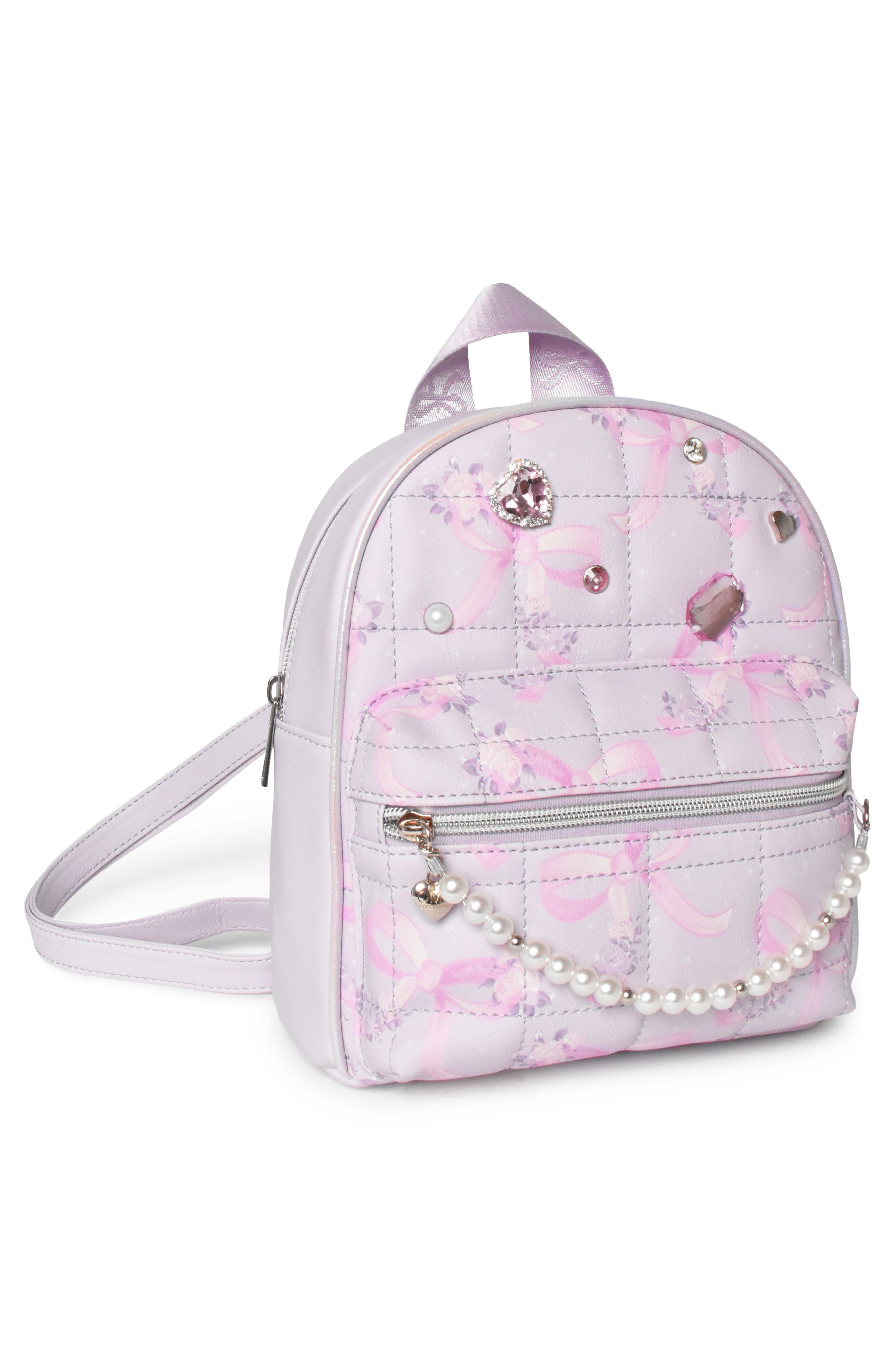 Kids' Bow Pearl Faux Leather Mini Backpack, Alternate, color, MISTY