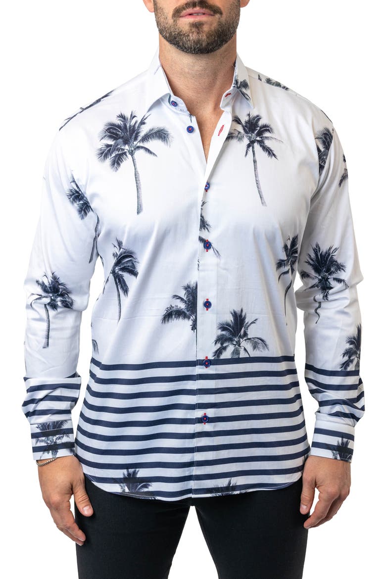 Fibonacci Nuitpalm White Contemporary Fit Button-Up Shirt, Main, color, WHITE