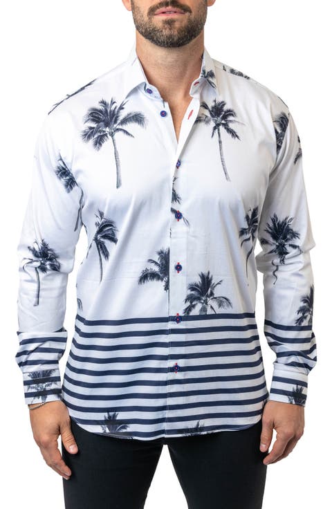 Fibonacci Nuitpalm White Contemporary Fit Button-Up Shirt