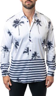Maceoo Fibonacci Nuitpalm White Contemporary Fit Button-Up Shirt