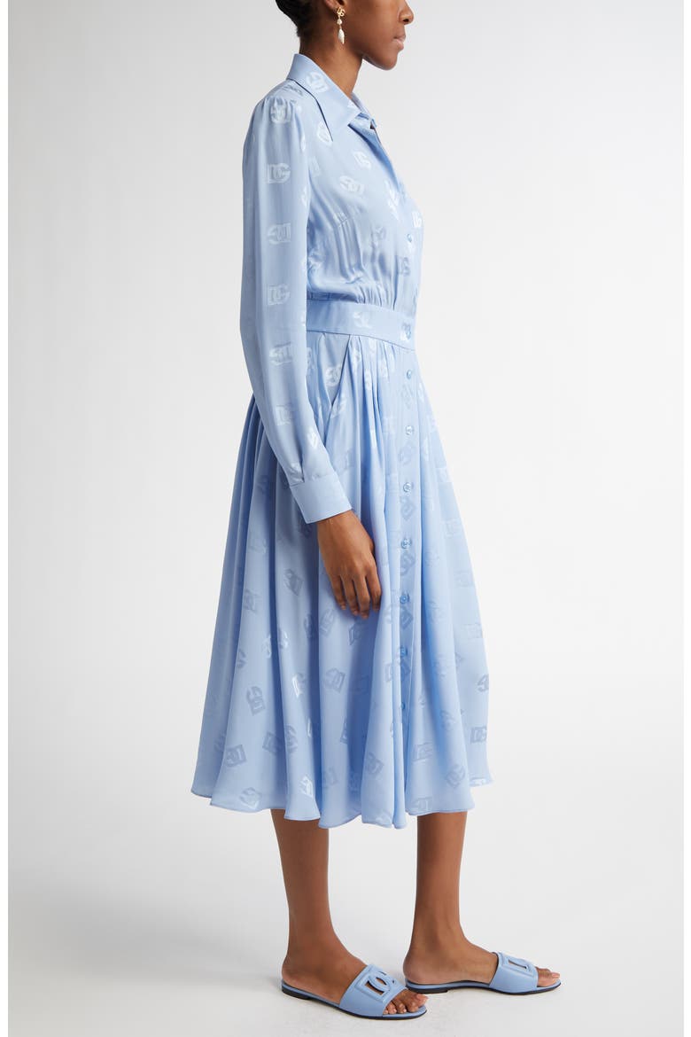 Logo Jacquard Long Sleeve Silk Shirtdress, Alternate, color, GLICINE VIOLA CHIARI