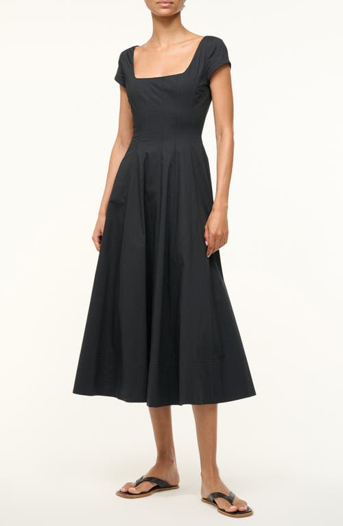 Staud Wells Stretch Cotton Fit & Flare Midi Dress In Black