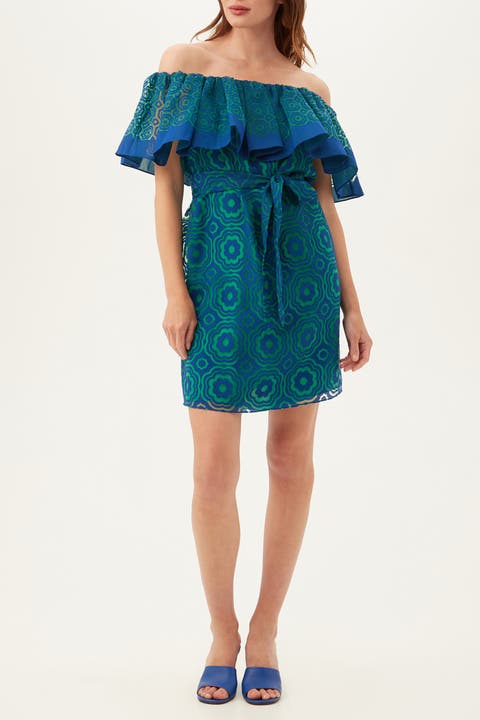 Flowery 2 Off the Shoulder Burnout Dress