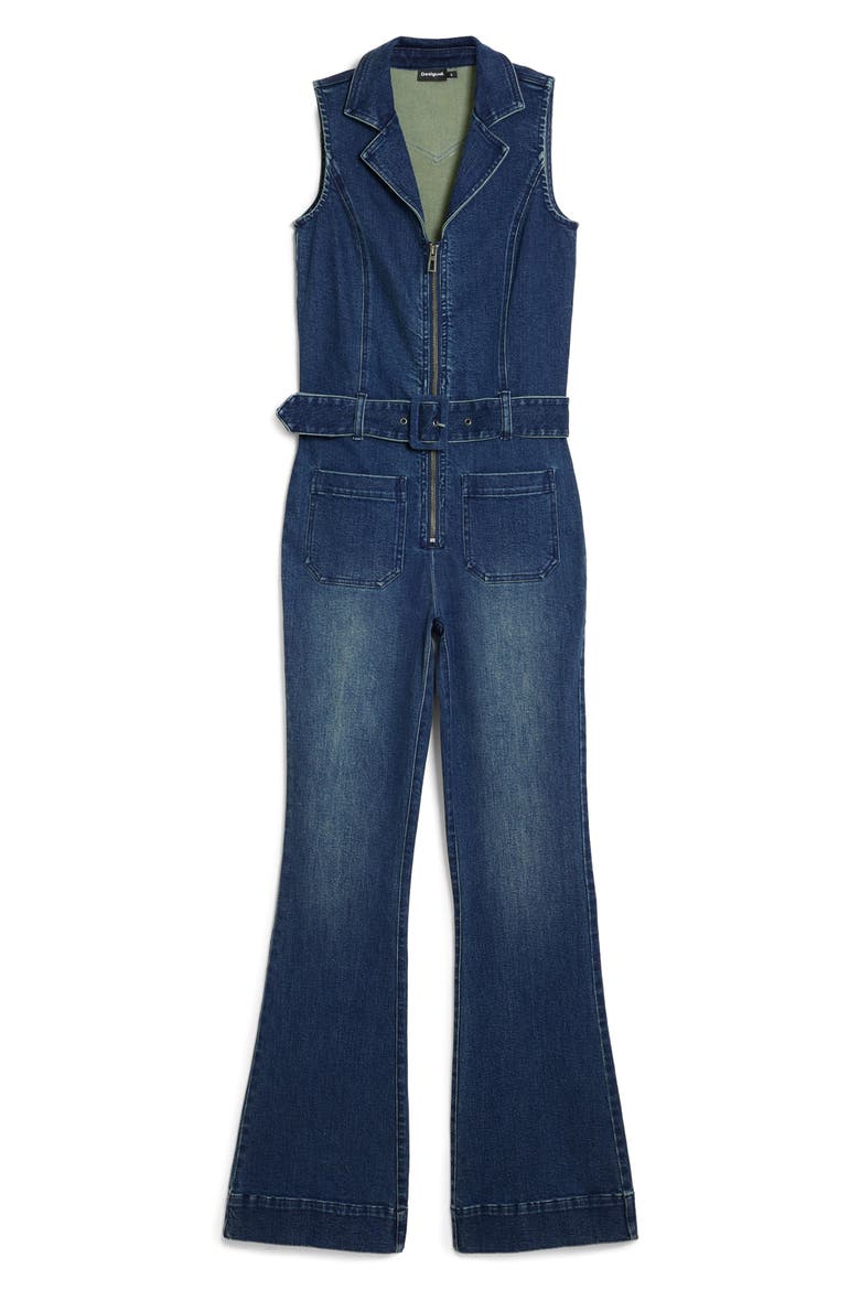 Sleeveless Denim Jumpsuit, Alternate, color, DARK BLUE