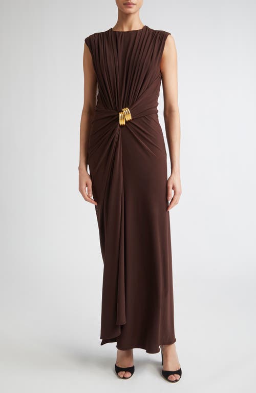 Brandon Maxwell The Serena Draped Jersey Maxi Dress In Brown