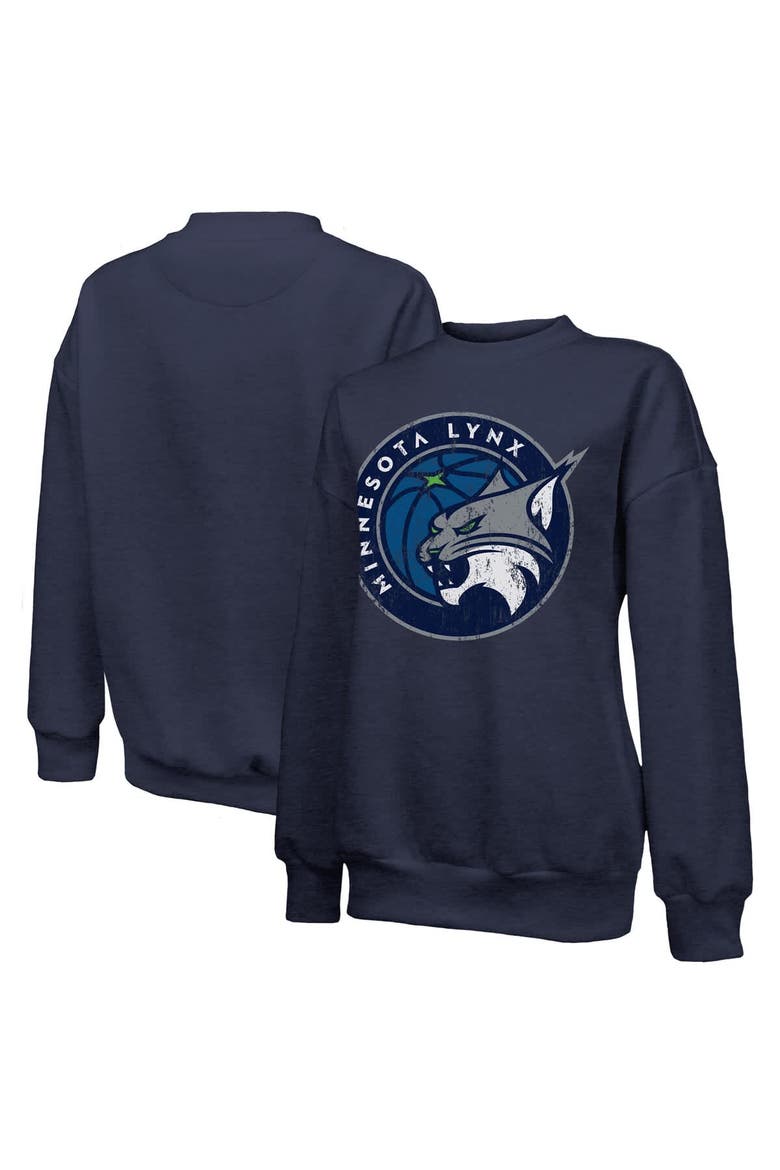Women's Majestic Threads Navy Minnesota Lynx Primary Logo Drop Shoulder Tri-Blend Pullover Sweatshirt, Main, color, Navy