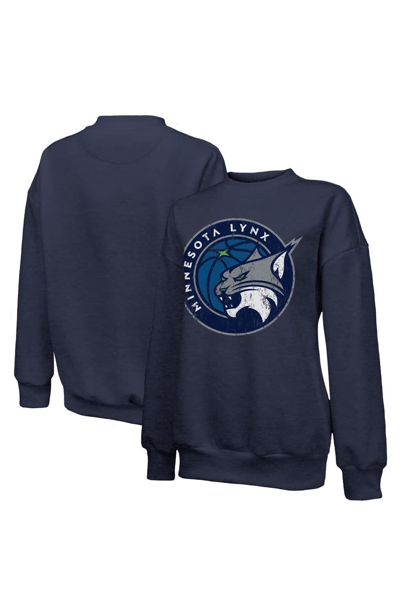 Majestic Threads Women's Majestic Threads Navy Minnesota Lynx Primary Logo Drop Shoulder Tri-Blend Pullover Sweatshirt, Main, color, Navy