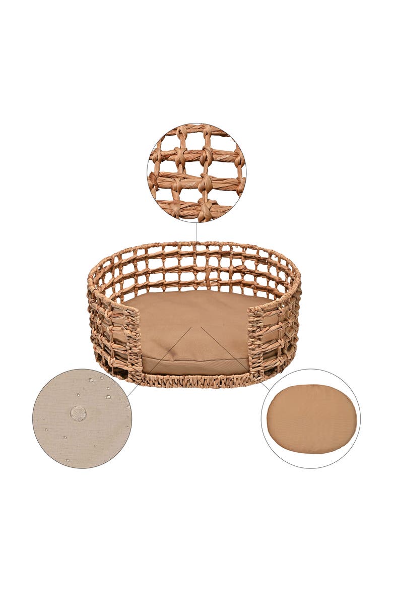 The Licker Store Gigi 24" x 18" Modern Handwoven Hyacinth Open-Weave Oval Pet Bed, Machine-Washable Cushion, Alternate, color, Natural