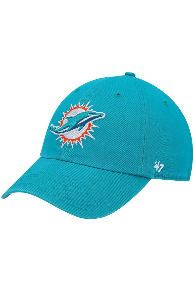 Men's '47 Aqua Miami Dolphins Primary Clean Up Adjustable Hat, Main, color, AQUA