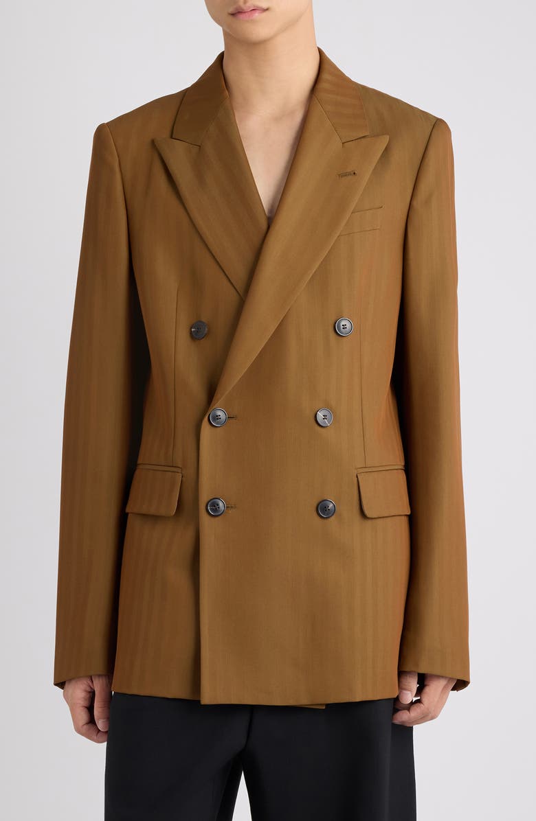 Dries Van Noten Barry Herringbone Stripe Double Breasted Wool Blend Sport Coat, Main, color, Tan
