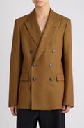 Dries Van Noten Barry Herringbone Stripe Double Breasted Wool Blend Sport Coat