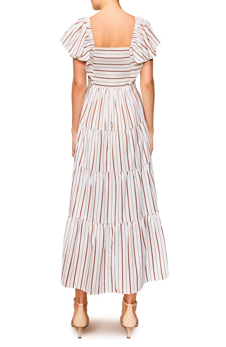 MELLODAY Stripe Flutter Sleeve Maxi Dress, Alternate, color, Ivory/ Rust Stripe