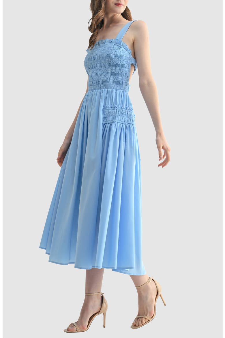Smocked Cross Back Midi Sundress, Alternate, color, LIGHT BLUE