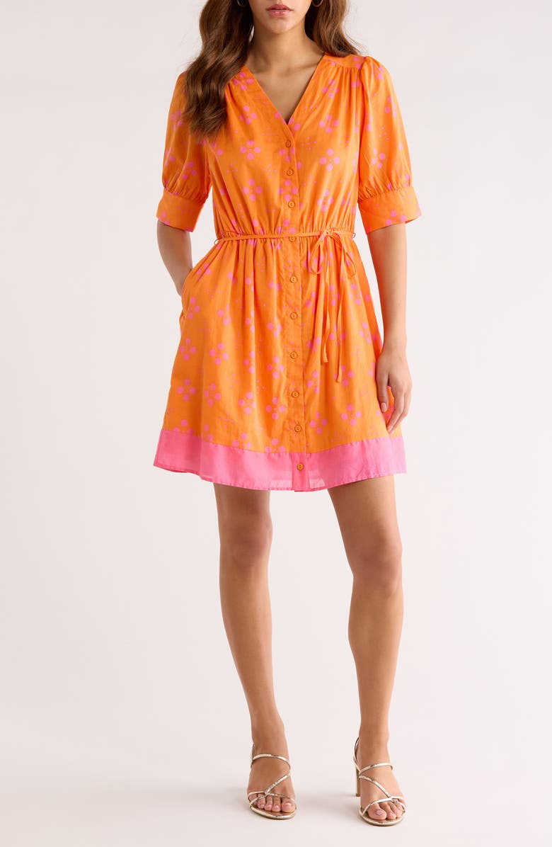 SUGARLIPS Donna Dot Elanie Button Midi Dress, Main, color, Orange-Pink