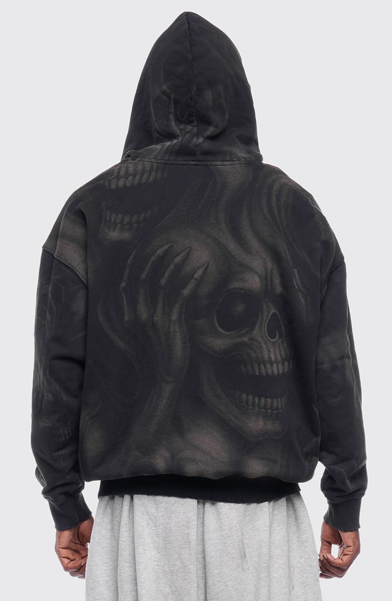 Rolling Loud Distressed Ghost Skull Zip Graphic Hoodie, Alternate, color, Washed Black