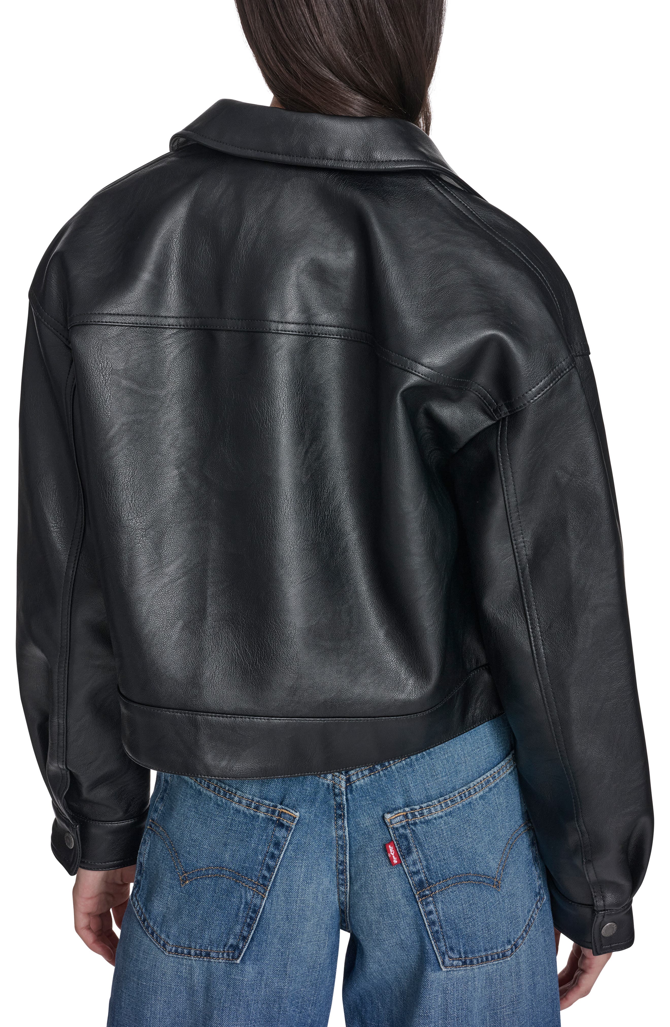 Boxy Faux Leather Bomber Jacket - image 2