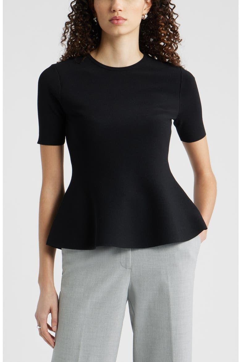 Short Sleeve Peplum Sweater, Main, color, BLACK