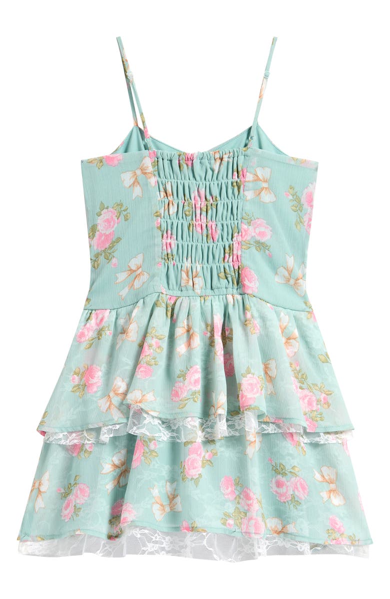 Ava & Yelly Kid's Floral Lace Trim Chiffon Tiered Dress, Alternate, color, 