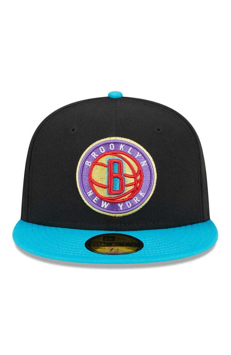 New Era Men's New Era Black/Turquoise Brooklyn Nets Arcade Scheme 59FIFTY Fitted Hat, Alternate, color, Black