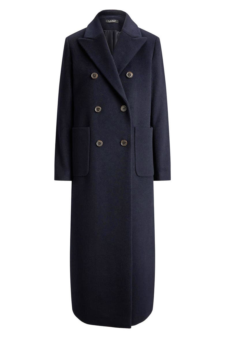 Double Breasted Longline Wool Blend Coat, Alternate, color, REGAL NAVY