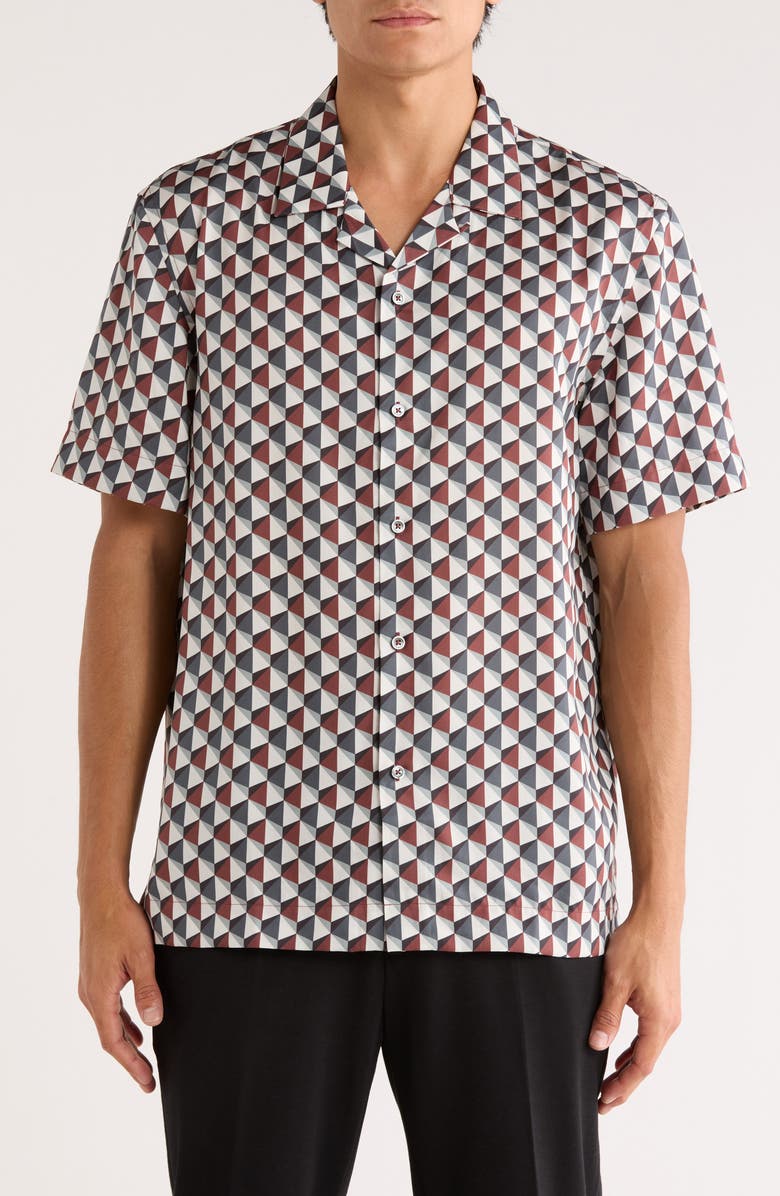 Bugatchi Jackson Geometric Camp Shirt, Main, color, Sienna
