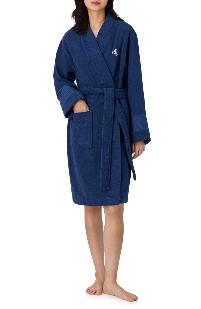 Lauren Ralph Lauren Cotton Terry Robe, Main, color, Navy
