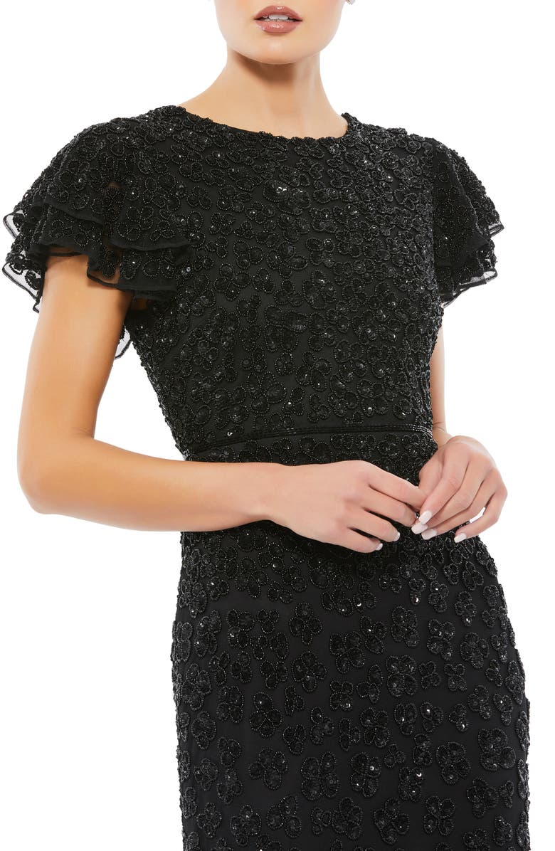 Mac Duggal Beaded Ruffle Sleeve Midi Cocktail Dress, Alternate, color,