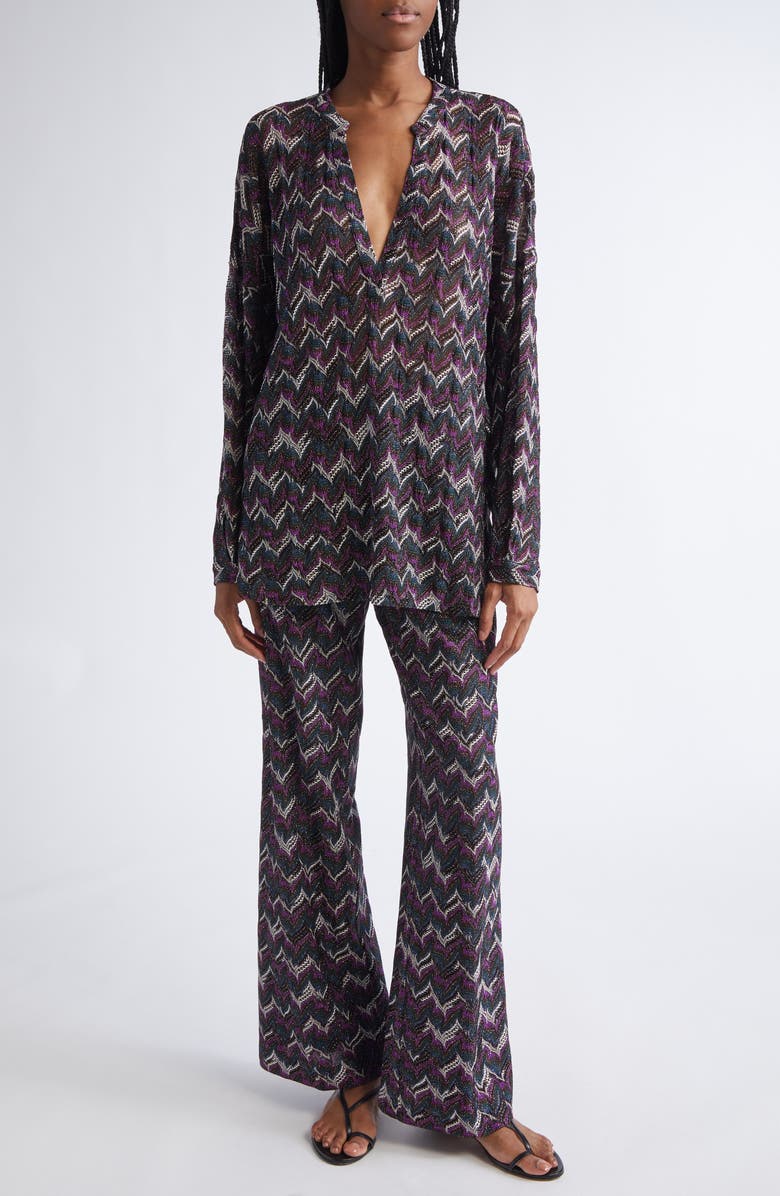 Missoni Chevron Stripe Metallic Knit Pants, Alternate, color, Black And Violet