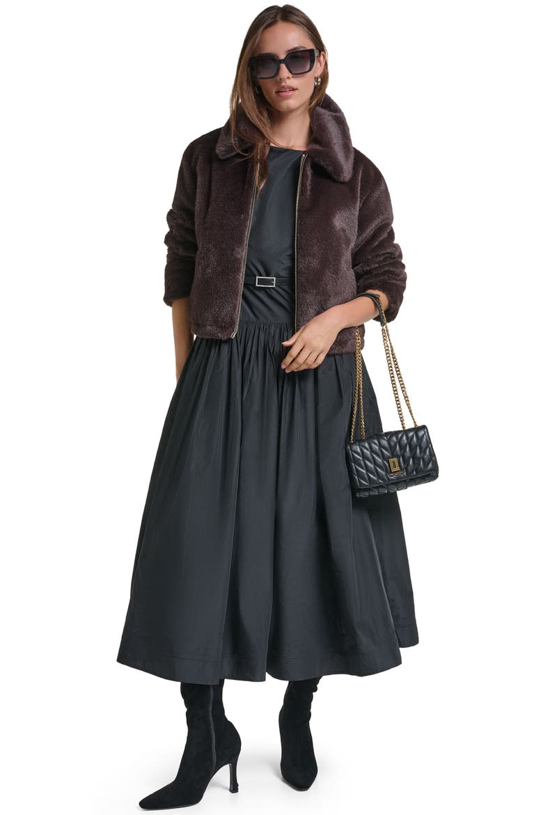 Bow Puller Faux Fur Jacket, Alternate, color, JAVA